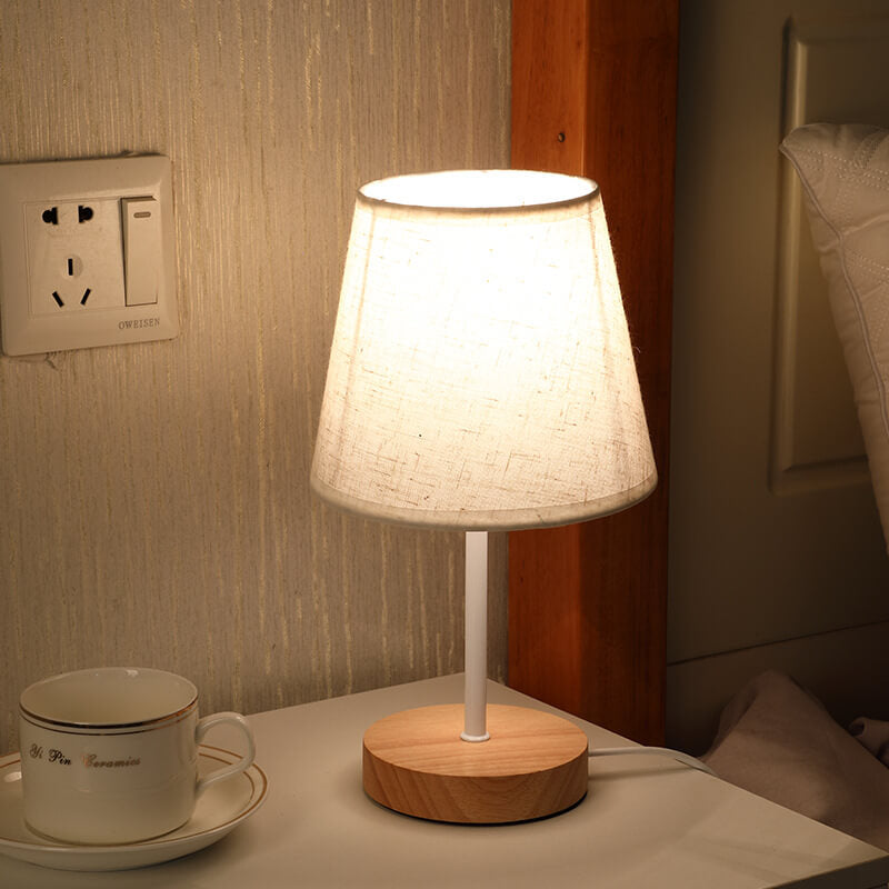 Contemporary Nordic Table Lamp in Solid Wood &amp; Fabric — Living Room Lighting | Havora