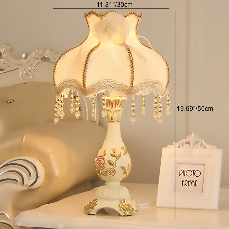 Traditional European Vase Table Lamp in Resin &amp; Fabric — Bedroom Lighting | Havora
