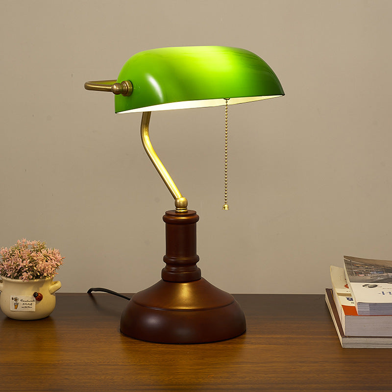 Traditional Vintage Solid Wood Glass Bank Zipper 1-Light Table Lamp For Bedroom