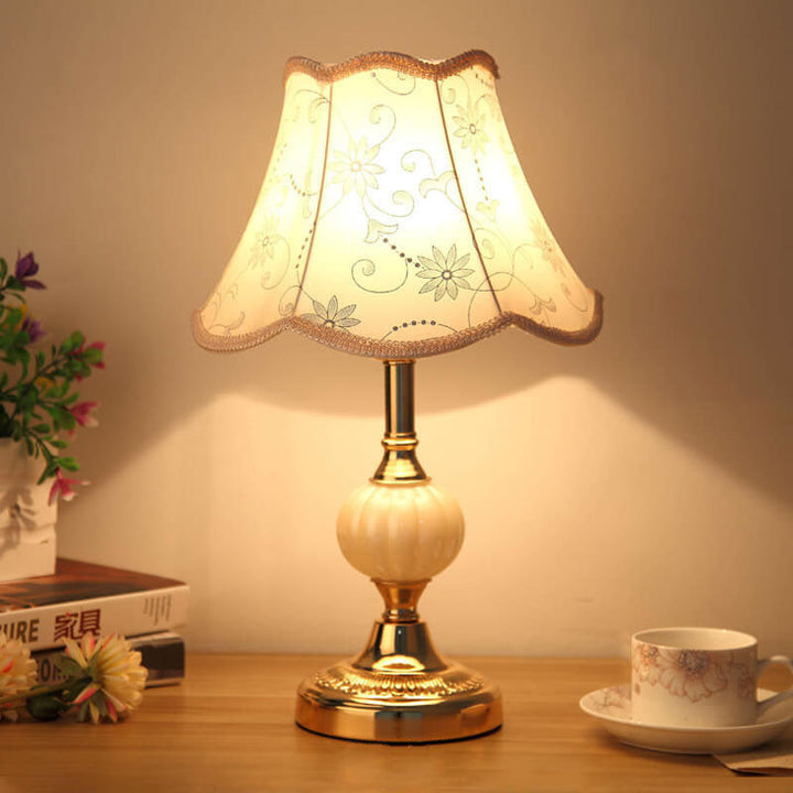 Nordic Vintage Floral Table Lamp in Glass, Iron &amp; Fabric — Bedroom Lighting | Havora