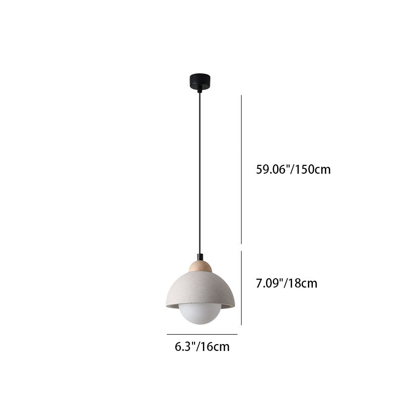 Contemporary Scandinavian Cement Dome Glass Shade 1-Light Pendant Light For Bedroom
