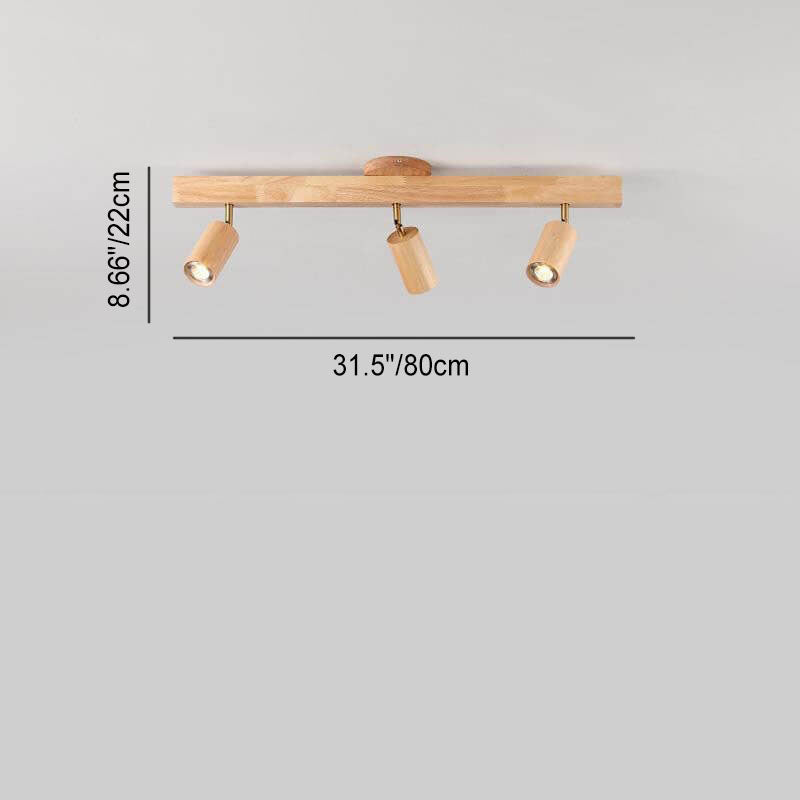 Modern Minimalist Solid Wood Metal Track Lighting LED Semi-Flush Mount Ceiling Light for Living Room