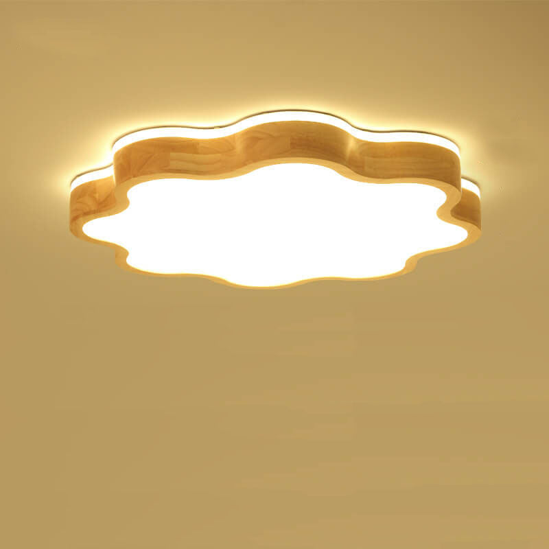 Nordic Flower Shape Wooden LED Flush Mount Ceiling Light