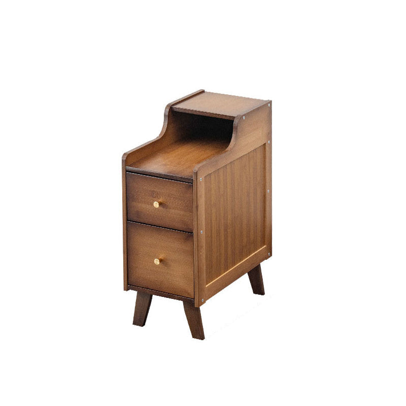 Traditional Japanese Rectangular Nan Bamboo Medium-density Fiberboard End Table 2-Drawer For Living Room