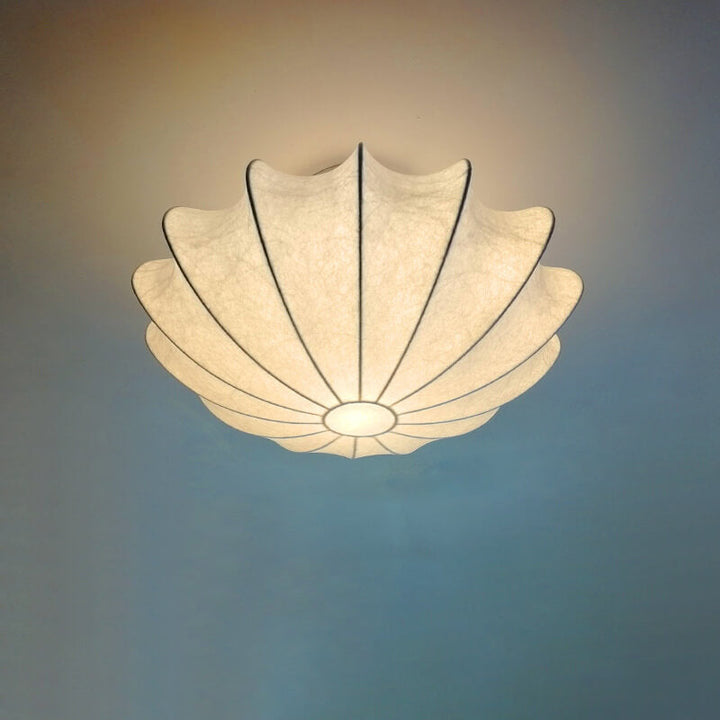 Nordic Minimalist White Beige Round Faux Silk 1/3/5-Light Flush Mount Light