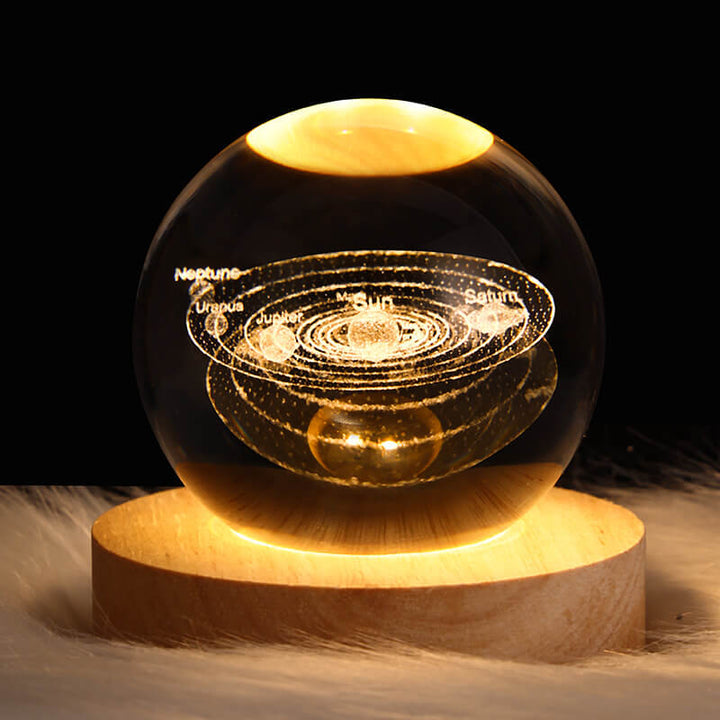 Creative Star System Crystal &amp; Wood Night Light for Kids Bedroom | Havora Designer Lighting