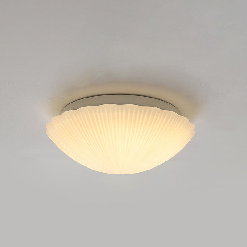 Modern Minimalist Cream Shell Glass LED Flush Mount Ceiling Light For Living Room &amp; Bedroom