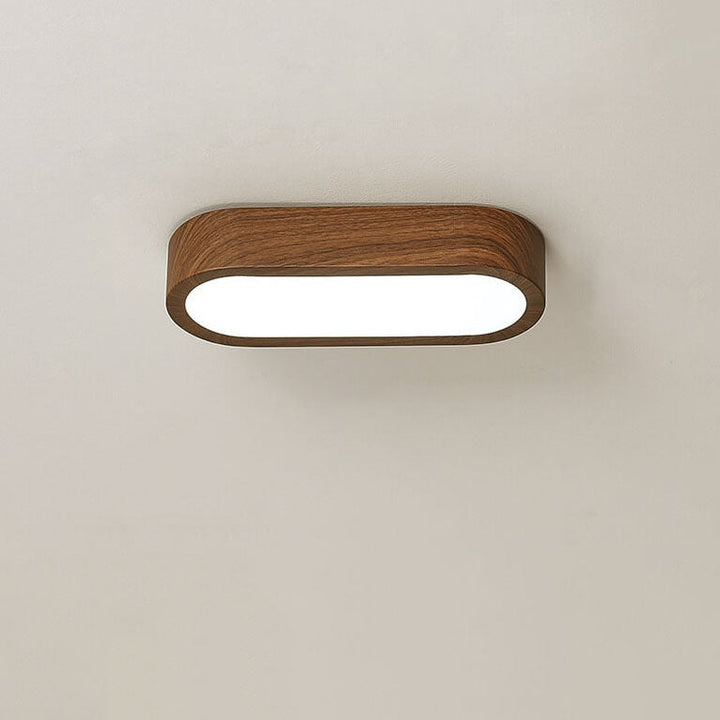 Modern Minimalist Oval Strip Wood Grain Hardware LED Flush Mount Ceiling Light For Hallway