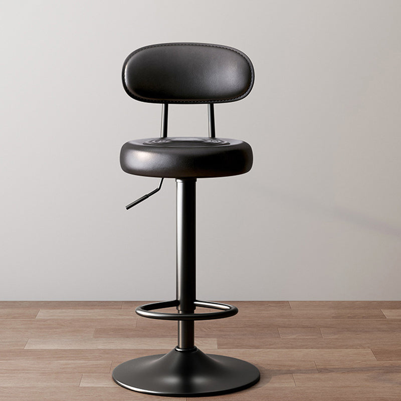 Modern Minimalist Round Upholstered Curved Backrest PU Leather Metal Steel Bar Stool For Dining Room