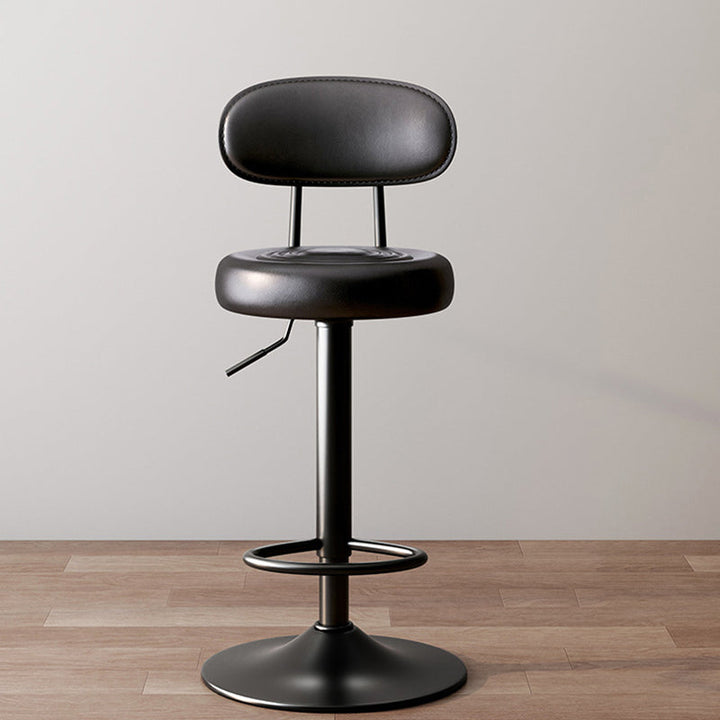 Modern Minimalist Round Upholstered Curved Backrest PU Leather Metal Steel Bar Stool For Dining Room