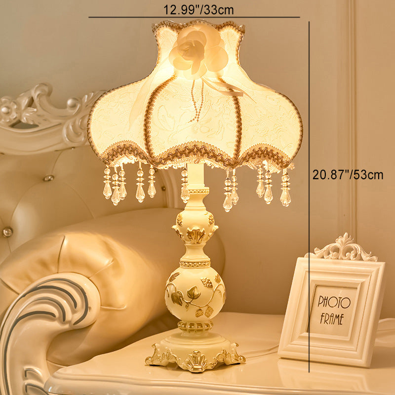 Traditional European Vase Table Lamp in Resin &amp; Fabric — Bedroom Lighting | Havora