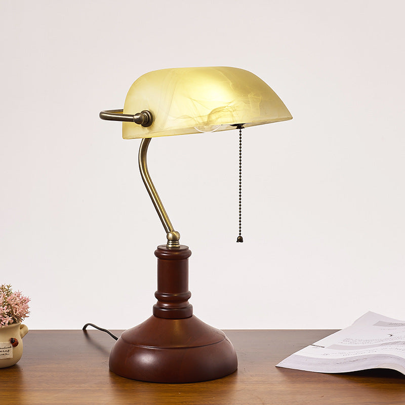 Traditional Vintage Solid Wood Glass Bank Zipper 1-Light Table Lamp For Bedroom