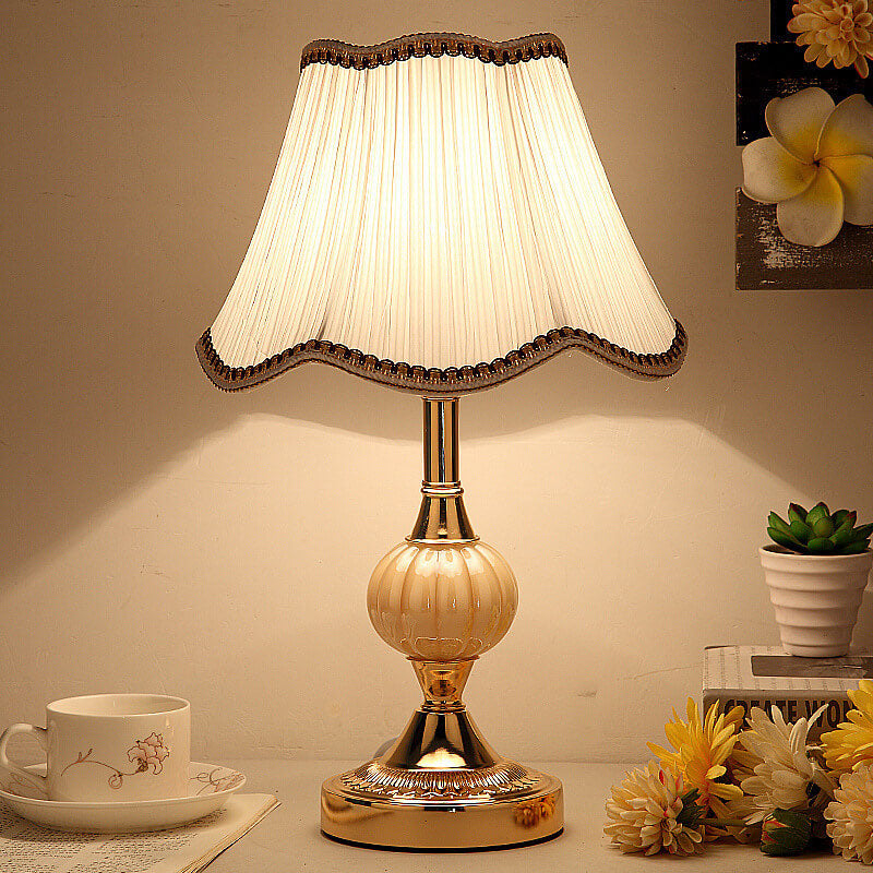 Nordic Vintage Floral Table Lamp in Glass, Iron &amp; Fabric — Bedroom Lighting | Havora