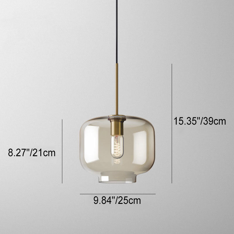 Contemporary Nordic Iron Glass Round Geometric Jar 1-Light Pendant Light For Living Room &amp; Bedroom