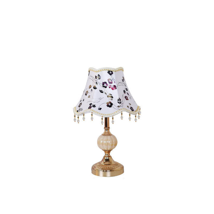 European Vintage Floral Table Lamp in Fabric, Glass &amp; Hardware — Bedroom Lighting | Havora