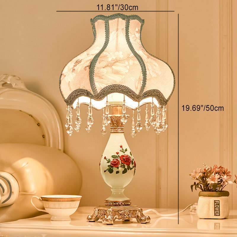 Traditional European Vase Table Lamp in Resin &amp; Fabric — Bedroom Lighting | Havora