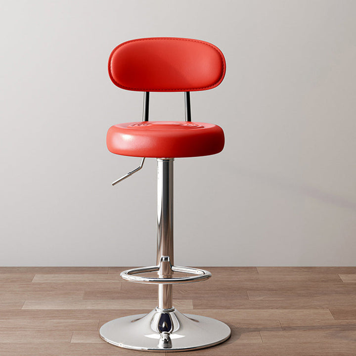 Modern Minimalist Round Upholstered Curved Backrest PU Leather Metal Steel Bar Stool For Dining Room