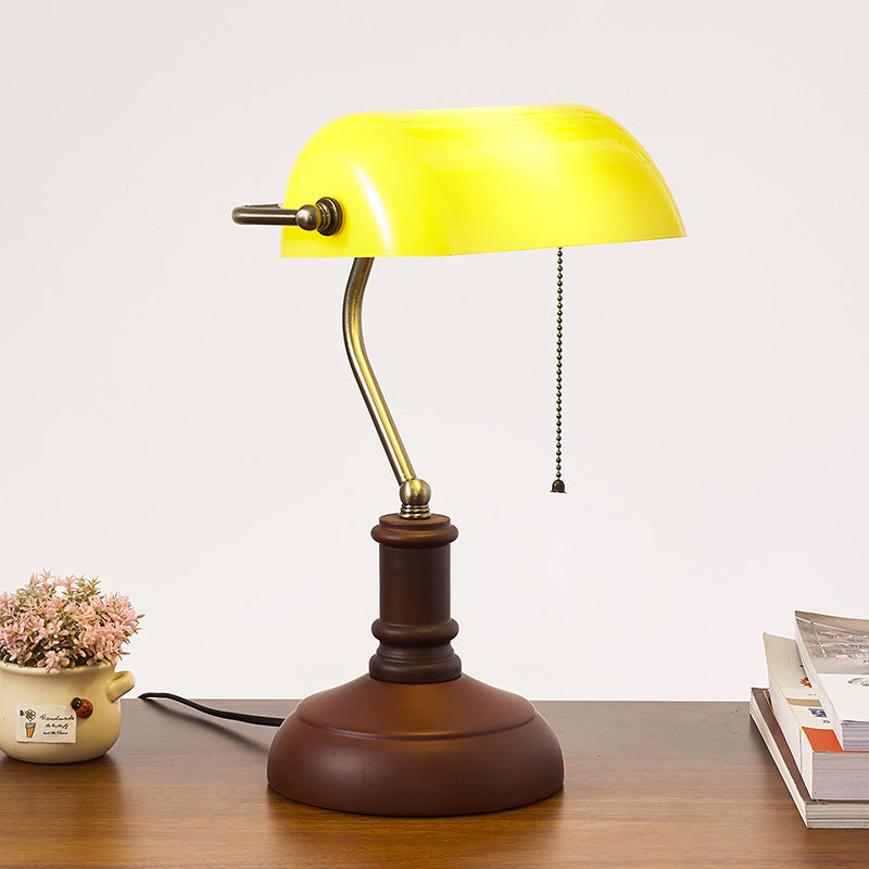 Traditional Vintage Solid Wood Glass Bank Zipper 1-Light Table Lamp For Bedroom