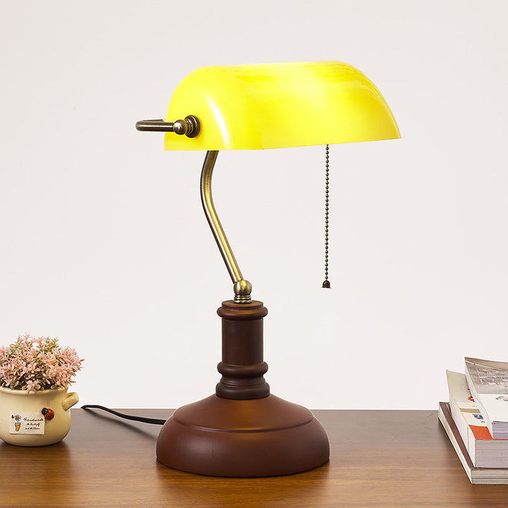 Traditional Vintage Solid Wood Glass Bank Zipper 1-Light Table Lamp For Bedroom