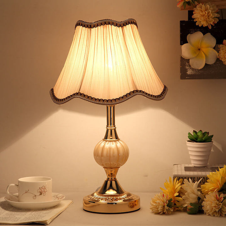 Nordic Vintage Floral Table Lamp in Glass, Iron &amp; Fabric — Bedroom Lighting | Havora