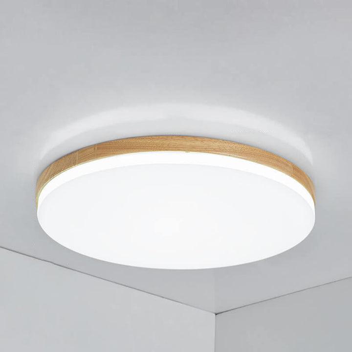 Nordic Simplicity Solid Wood Round PVC LED Flush Mount Ceiling Light