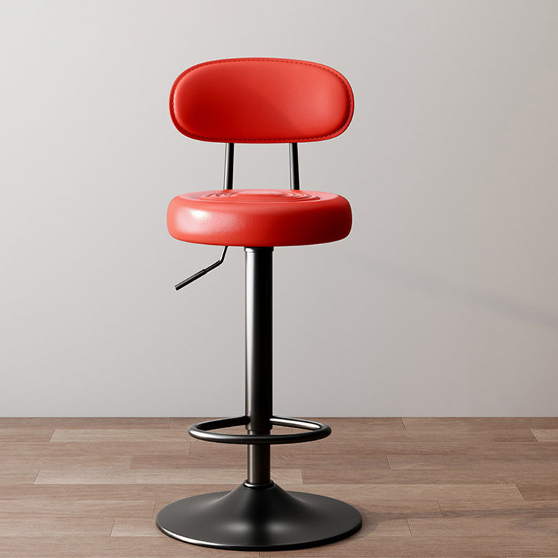 Modern Minimalist Round Upholstered Curved Backrest PU Leather Metal Steel Bar Stool For Dining Room