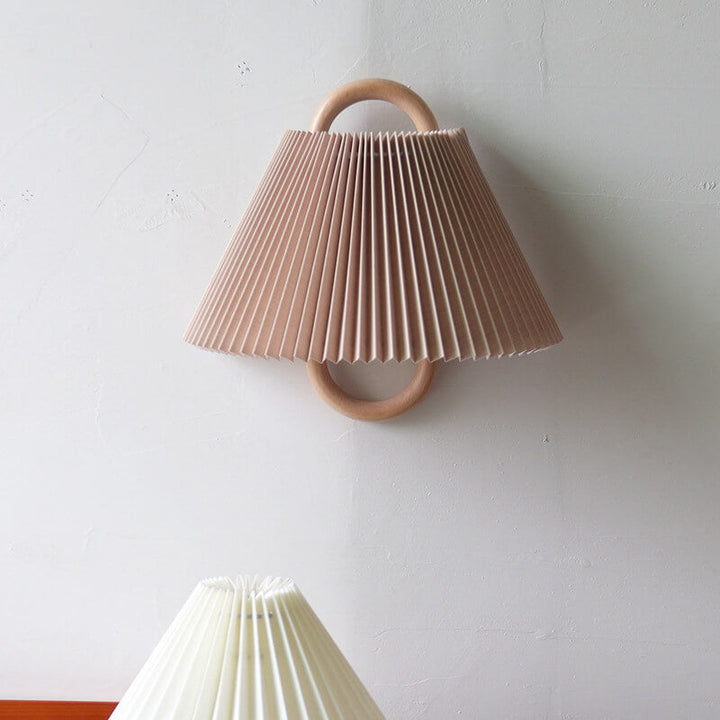 Modern Original Solid Wood Pleated Semi-Circle 1-Light Wall Sconce Lamp