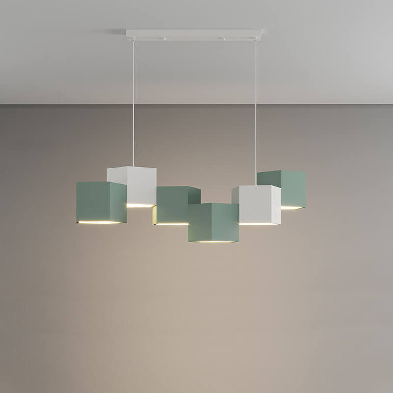 Modern Creative Square Geometric Iron LED Macaron Chandelier