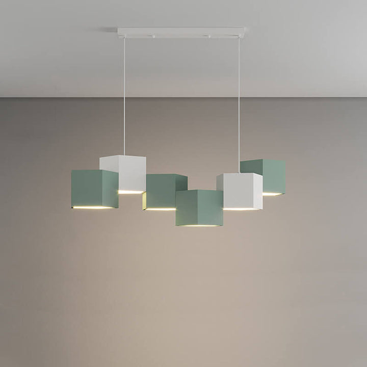 Modern Creative Square Geometric Iron LED Macaron Chandelier
