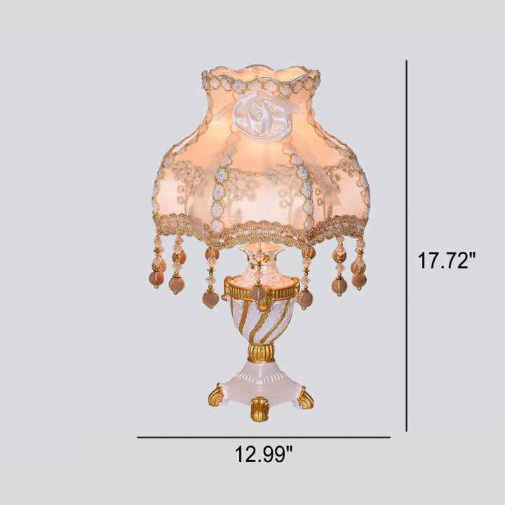 European Luxury  Fabric Lace Resin 1-Light Table Lamp