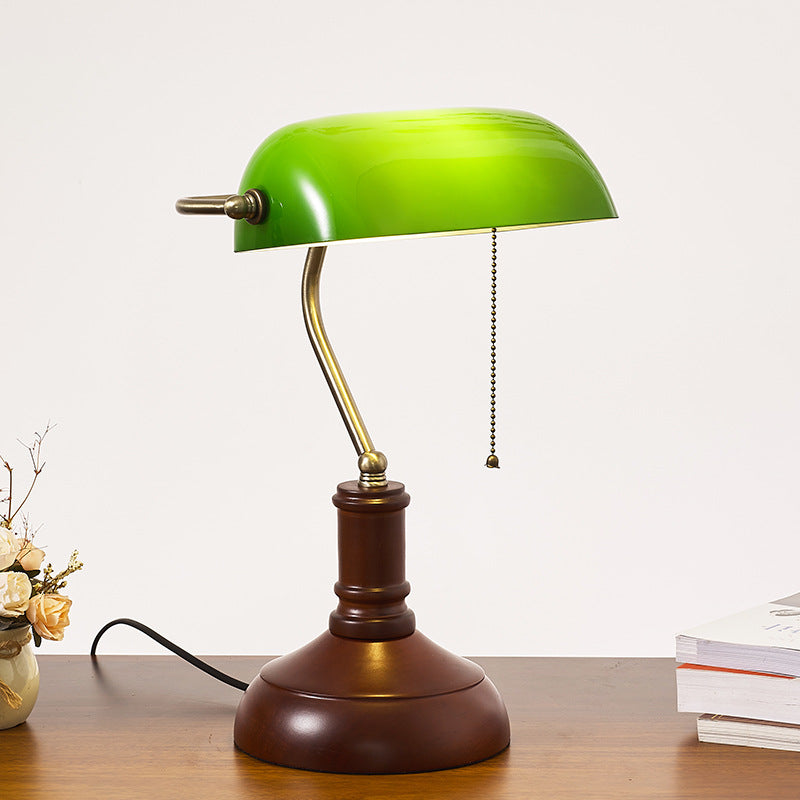 Traditional Vintage Solid Wood Glass Bank Zipper 1-Light Table Lamp For Bedroom