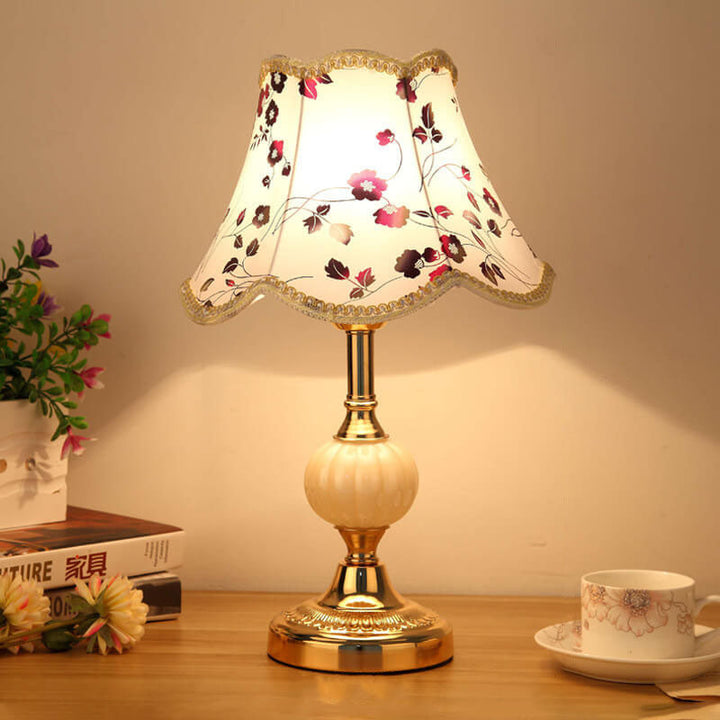Nordic Vintage Floral Table Lamp in Glass, Iron &amp; Fabric — Bedroom Lighting | Havora