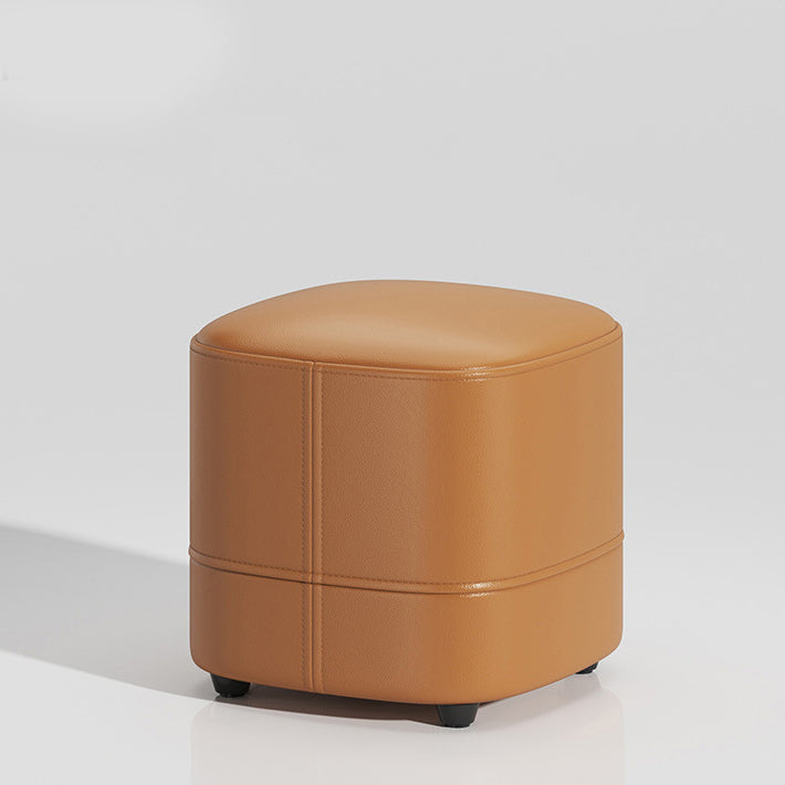 Modern Minimalist Square Faux Leather Solid Wood Vanity Stool For Bedroom