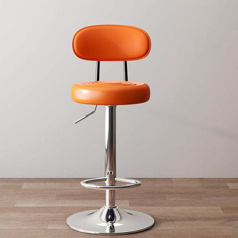 Modern Minimalist Round Upholstered Curved Backrest PU Leather Metal Steel Bar Stool For Dining Room