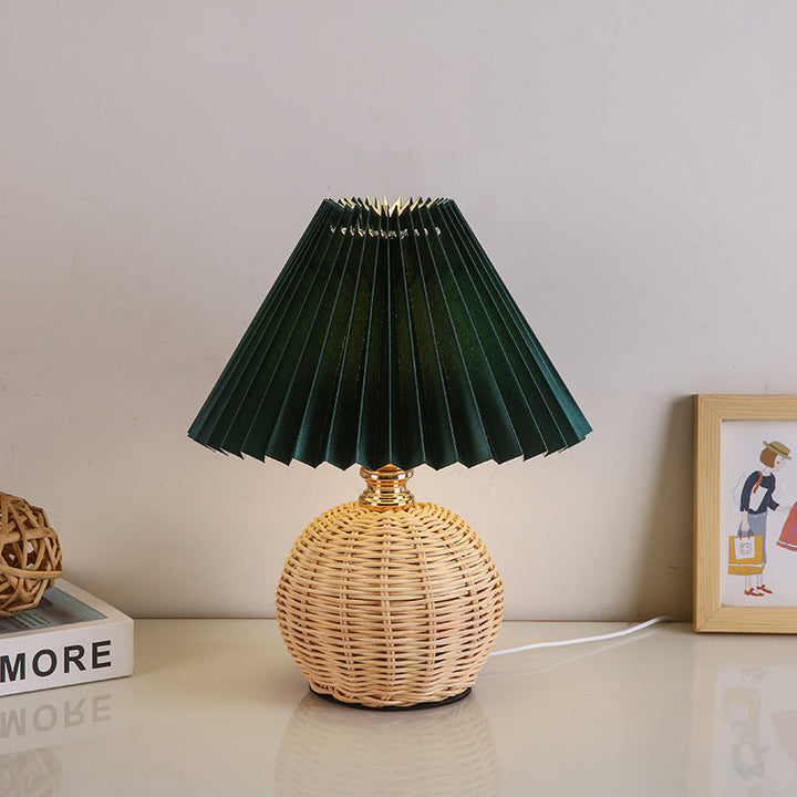 Contemporary Nordic Table Lamp in Rattan &amp; Fabric — Bedroom Lighting | Havora
