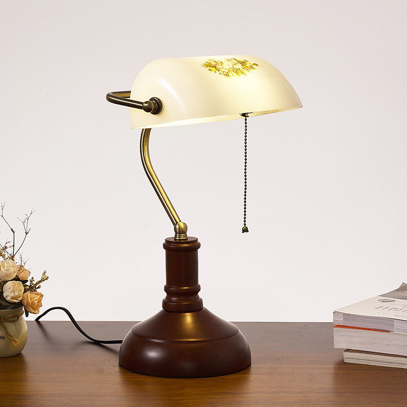 Traditional Vintage Solid Wood Glass Bank Zipper 1-Light Table Lamp For Bedroom