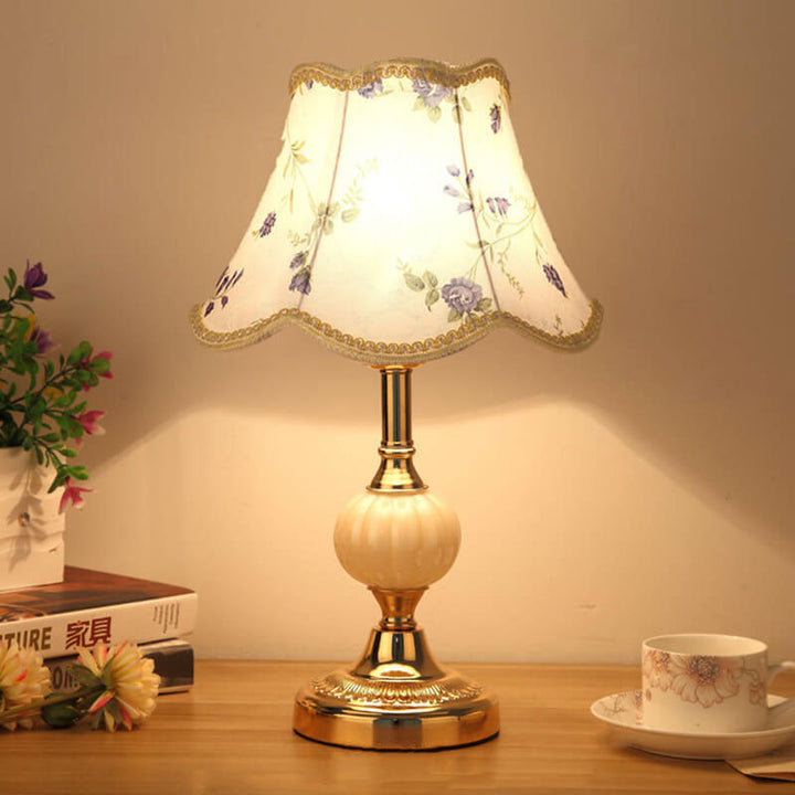 Nordic Vintage Floral Table Lamp in Glass, Iron &amp; Fabric — Bedroom Lighting | Havora