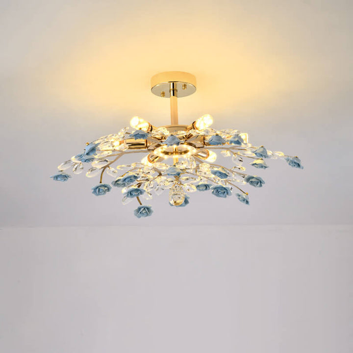 Modern Luxury Rose Iron Ceramic Crystal 6/7/8 Light Chandelier