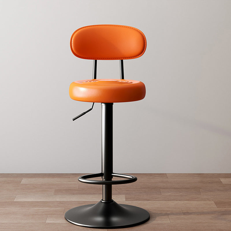 Modern Minimalist Round Upholstered Curved Backrest PU Leather Metal Steel Bar Stool For Dining Room