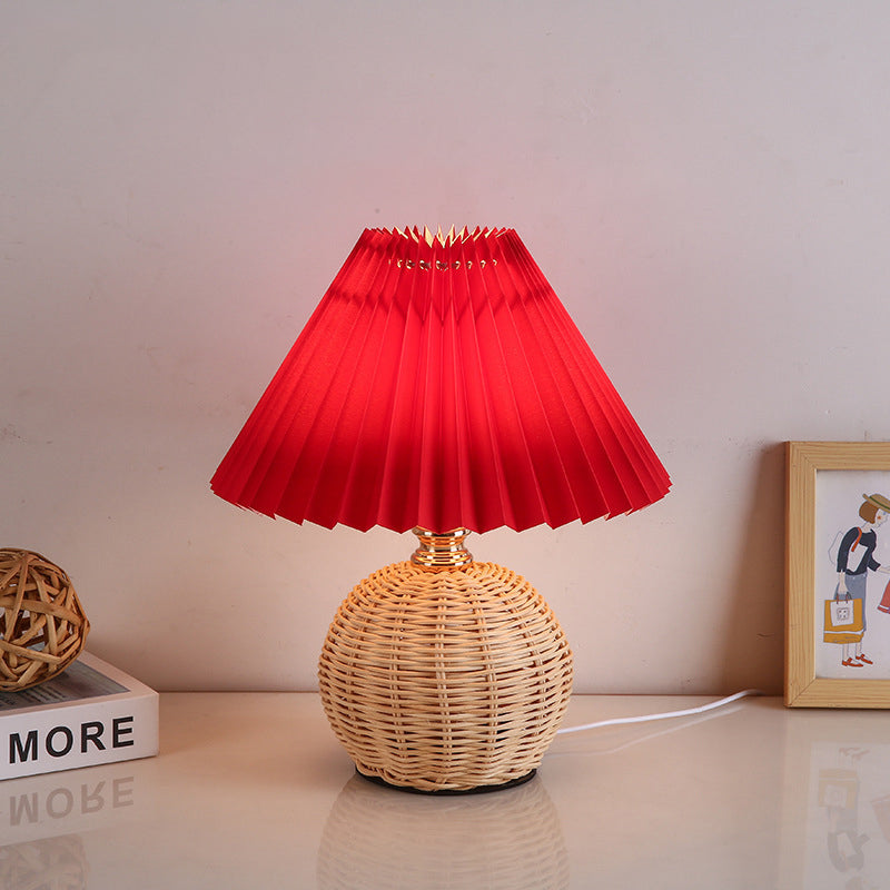 Contemporary Nordic Table Lamp in Rattan &amp; Fabric — Bedroom Lighting | Havora