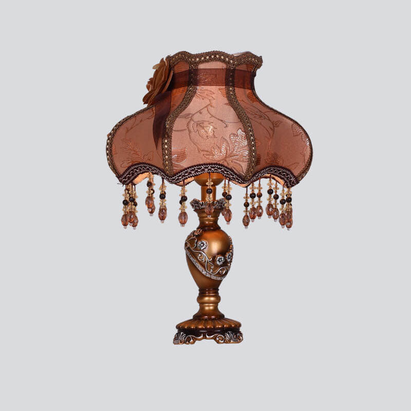 European Luxury  Fabric Lace Resin 1-Light Table Lamp