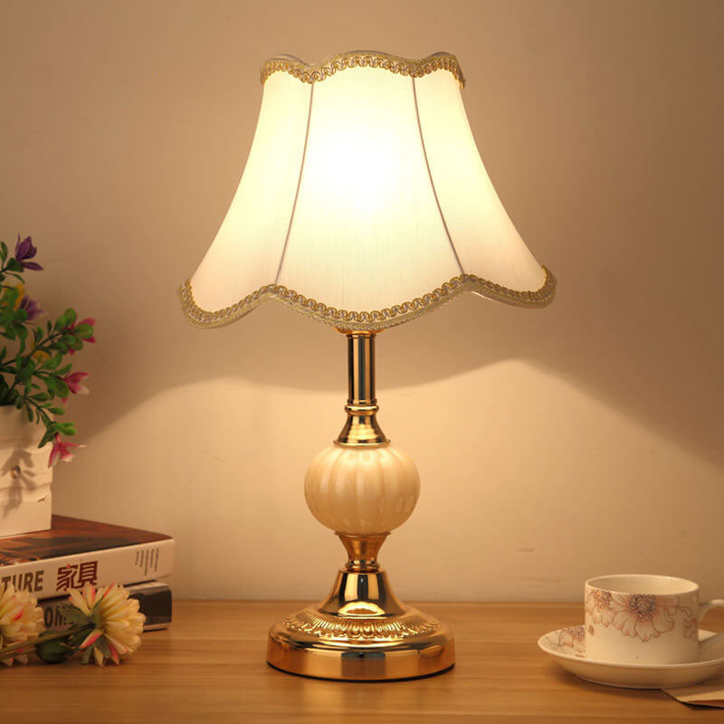 Nordic Vintage Floral Table Lamp in Glass, Iron &amp; Fabric — Bedroom Lighting | Havora
