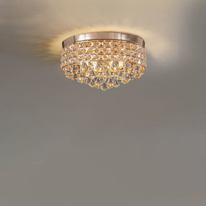 Modern Luxury Round Iron Crystal Beads 6/9-Light Flush Mount Ceiling Light For Living Room