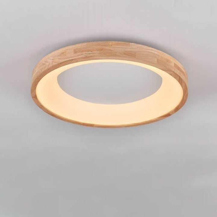 Nordic Minimalist Log Wood Round LED Flush Mount Ceiling Light