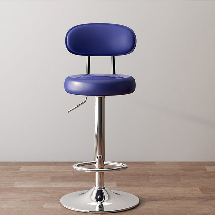 Modern Minimalist Round Upholstered Curved Backrest PU Leather Metal Steel Bar Stool For Dining Room
