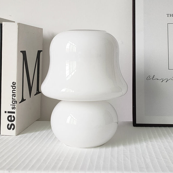 French Cream Handmade Glass Mushroom 1-Light Table Lamp