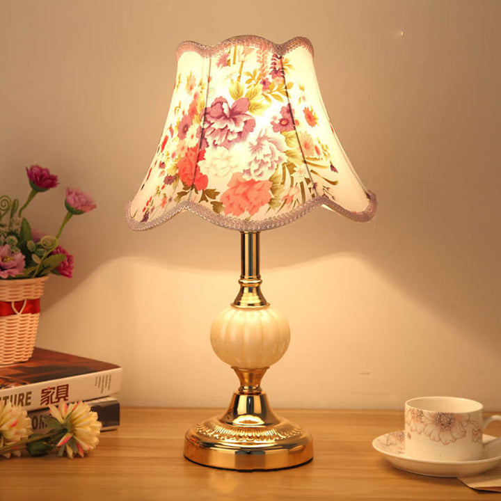 Nordic Vintage Floral Table Lamp in Glass, Iron &amp; Fabric — Bedroom Lighting | Havora