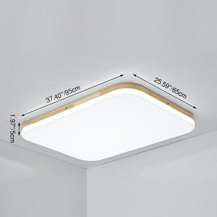 Nordic Simplicity Solid Wood Rectangular PVC LED Flush Mount Ceiling Light