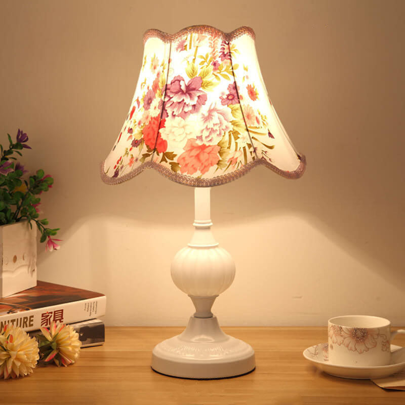 Nordic Vintage Floral Table Lamp in Glass, Iron &amp; Fabric — Bedroom Lighting | Havora