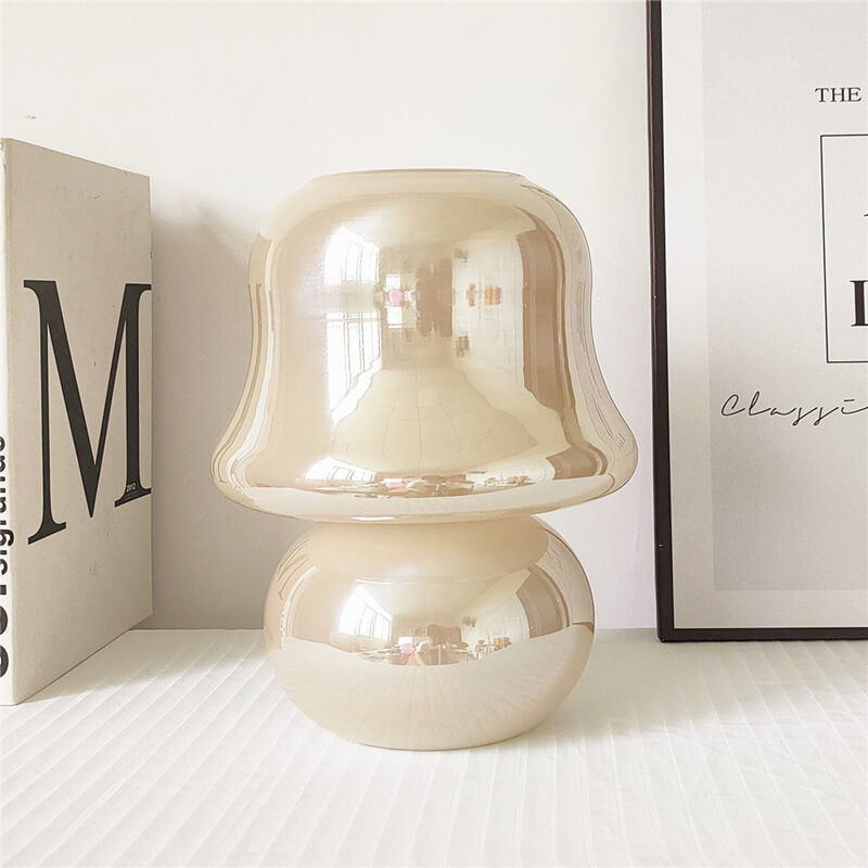 French Cream Handmade Glass Mushroom 1-Light Table Lamp